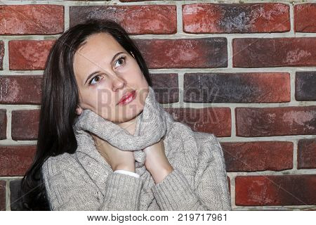 Portrait Of The Young Woman Up To Shoulders At A Wall