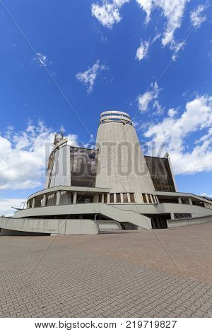 CRACOW POLAND - JUNE 30 2017: Divine Mercy Sanctuary in Lagiewniki. It is a sacral complex associated with the life and activity of Saint Faustyna Kowalska.