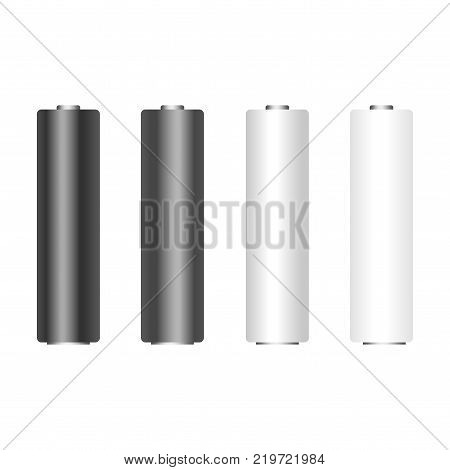 Set of white black alkaline AA batteries. Vector.