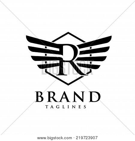 letters r with wings and hexagon logo vector, Creative Letter r with wings design element. letter r wings Corporate branding identity Vector template
