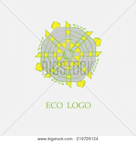 Vector template for logotype design and emblem with stylized flower - icon for yoga studios, holistic medicine centers, natural cosmetics.