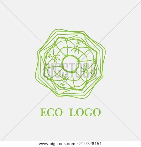 Vector template for logotype design and emblem with stylized flower - icon for yoga studios, holistic medicine centers, natural cosmetics.