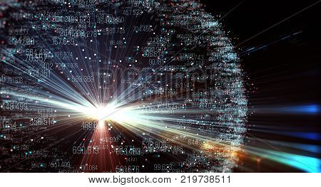 Data transmission channel. Motion of digital data flow. Transferring of big data.