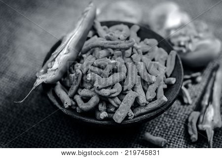 Close Up Of Indian Snack Spicy Gathiya/garlic Gathiya