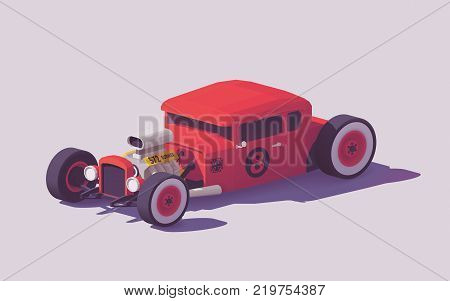Vector low poly classic American hot rod car