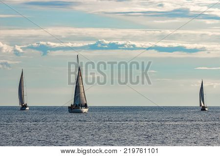Sailboats Traveling By Baltic Sea