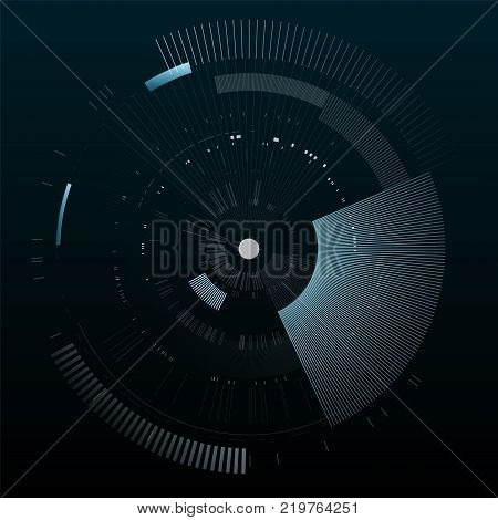 Futuristic interface element. Technology circle. Digital futuristic user interface. HUD. Sci fi futuristic template isolated on black background. Abstract vector illustration.