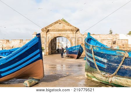Agadir, Morocco - December 15, 2017 :sqala Du Port, A Defensive Tower At The Fishing Port Of Essaoui