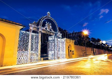 1840s Gate of the former Ironworks Complex in Follonica at Christmas time