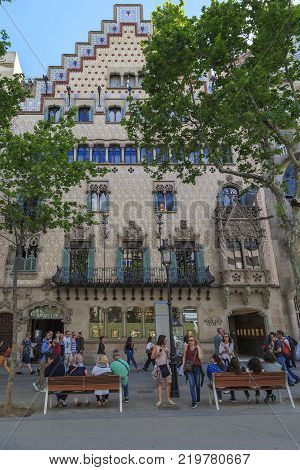 BARSELONA, SPAIN - MAY 12, 2017: Amalie Houseis one of the masterpieces of the era of modernism in urban architecture.