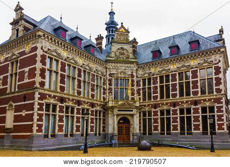 Utrecht, Netherlands - December 15, 2017: University Hall of Utrecht University at Dom Square at Utrecht, Netherlands on December 15, 2017