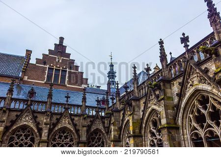 Utrecht, Netherlands - December 15, 2017: University Hall of Utrecht University at Dom Square at Utrecht, Netherlands on December 15, 2017