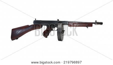 Old USA submachine gun isolated on white background with clipping path