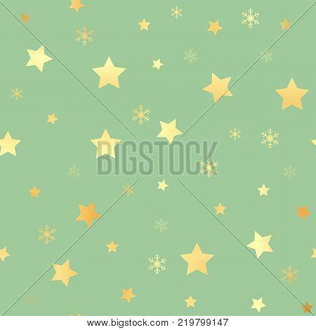 Golden Stars Seamless Pattern. The vector image. Gold Starry night sky