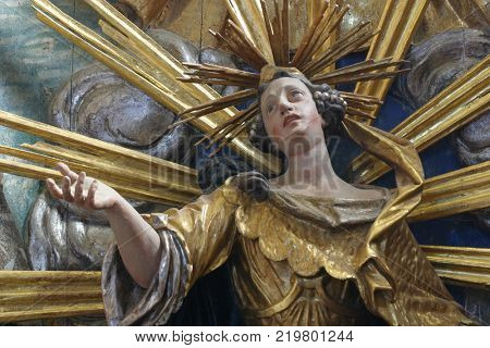 BELEC, CROATIA - NOVEMBER 17: Saint Barbara statue on the altar in the Baroque Church of Our Lady of the Snow in Belec, Croatia on November 17, 2011.