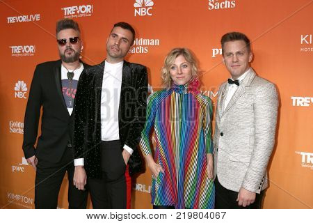 LOS ANGELES - DEC 3:  Branden Campbell, Tyler Glenn, Elaine Bradley, Chris Allen, Neon Trees at the 2017 TrevorLIVE Los Angeles at Beverly Hilton Hotel on December 3, 2017 in Beverly Hills, CA