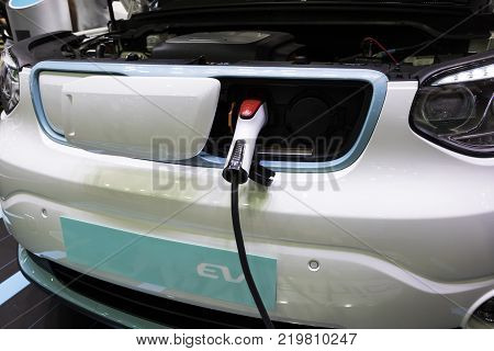 The Electric Vehecle ( EV ) charger ; selective focus