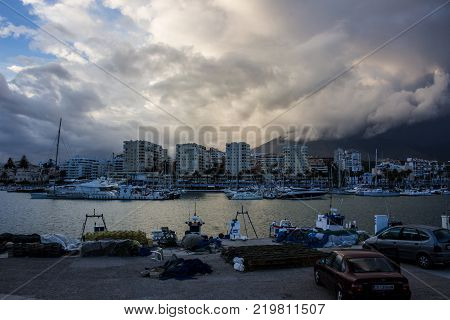 Estepona. View of the city of Estepona. Port. Malaga province, Andalusia, Spain. Picture taken - 25 december 2017.