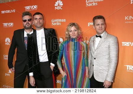 LOS ANGELES - DEC 3:  Branden Campbell, Tyler Glenn, Elaine Bradley, Chris Allen, Neon Trees at the 2017 TrevorLIVE Los Angeles at Beverly Hilton Hotel on December 3, 2017 in Beverly Hills, CA