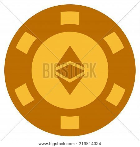 Ethereum Classic golden casino chip icon. Vector style is a gold yellow flat gambling token symbol.