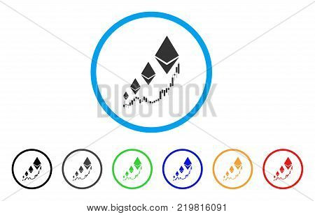 Ethereum Growth Chart rounded icon. Style is a flat grey symbol inside light blue circle with additional colored variants. Ethereum Growth Chart vector designed for web and software interfaces.