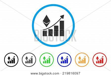 Ethereum Growth Trend rounded icon. Style is a flat grey symbol inside light blue circle with bonus color variants. Ethereum Growth Trend vector designed for web and software interfaces.