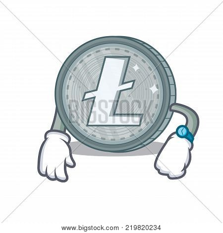 Waiting Litecoin character cartoon style vector illustartion