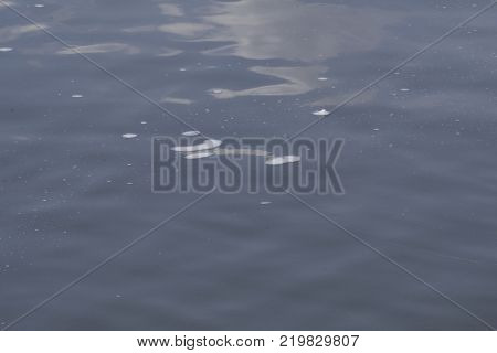the moon in the late evening sky over the lake
