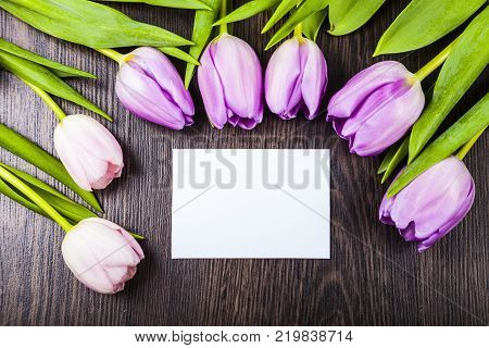 Mimosa And Paper On A Wooden Background