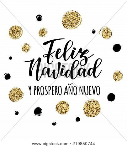 Vector illustration of a sketch greeting holiday card and tinsel. 'Feliz Navidad y Prospero Ano Nuevo' Spanish Merry Christmas and Happy New Year.