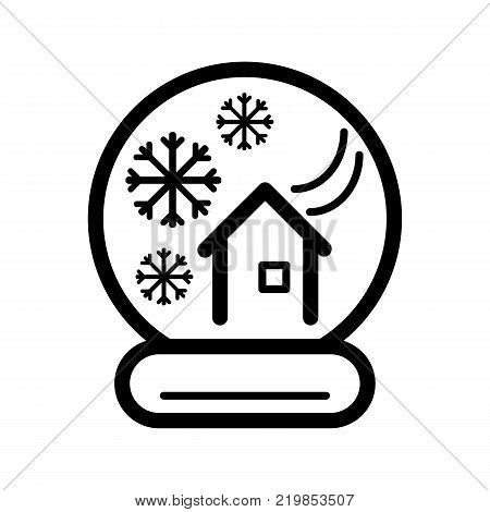 New Year's ball with a house and snow. Vector icon. Linear magic ball isolated. Outline snow globe on white background