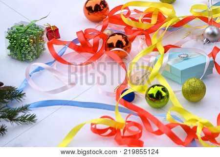 Colorful balls. Christmas Decoration During Christmas and Happy New Year. Background blur.