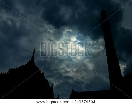thai crematory with smoke on sad day