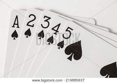 Playing Cards Low Straight Flush in Spades