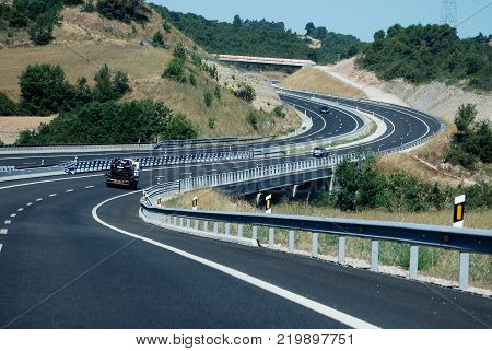 Catalonia, spain. Car traffic on a four-way highway