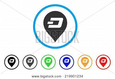 Dash Pin rounded icon. Style is a flat gray symbol inside light blue circle with additional color variants. Dash Pin vector designed for web and software interfaces.