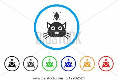 Ethereum Crypto Kitty rounded icon. Style is a flat grey symbol inside light blue circle with bonus colored variants. Ethereum Crypto Kitty vector designed for web and software interfaces.