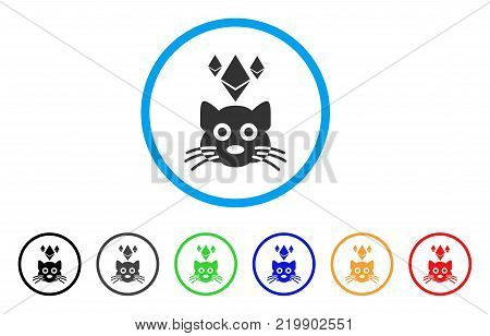 Ethereum Crypto Kitty rounded icon. Style is a flat gray symbol inside light blue circle with additional colored versions. Ethereum Crypto Kitty vector designed for web and software interfaces.