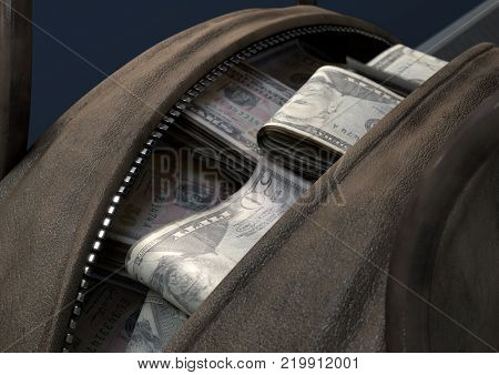Illicit Cash In A Brown Duffel Bag