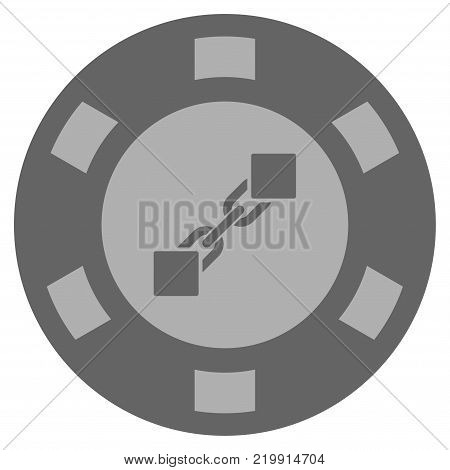 Blockchain silver casino chip icon. Vector style is a gray silver flat gambling token symbol.