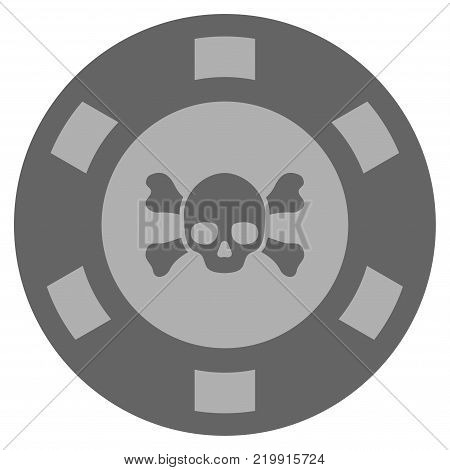 Skull Crossbones grey casino chip icon. Vector style is a grey silver flat gambling token item.