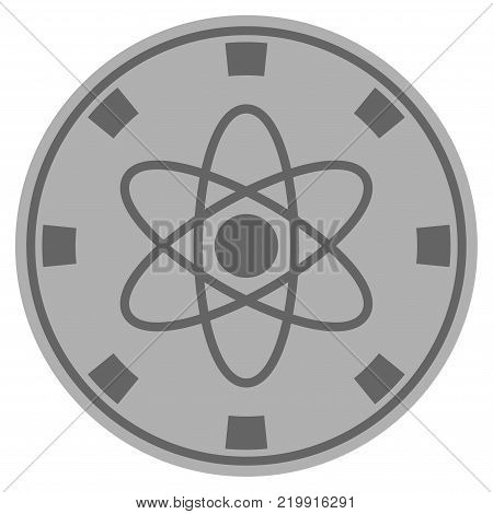Atom gray casino chip pictogram. Vector style is a gray silver flat gamble token symbol.