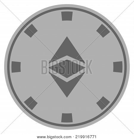 Ethereum Classic grey casino chip pictogram. Vector style is a gray silver flat gamble token symbol.