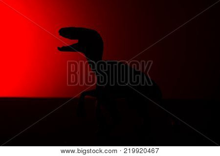 velociraptor shadow with red light in dark