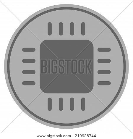 Cpu Chip silver coin icon. Vector style is a silver grey flat coin symbol.