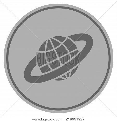 Planetary Ring silver coin icon. Vector style is a silver gray flat coin symbol.