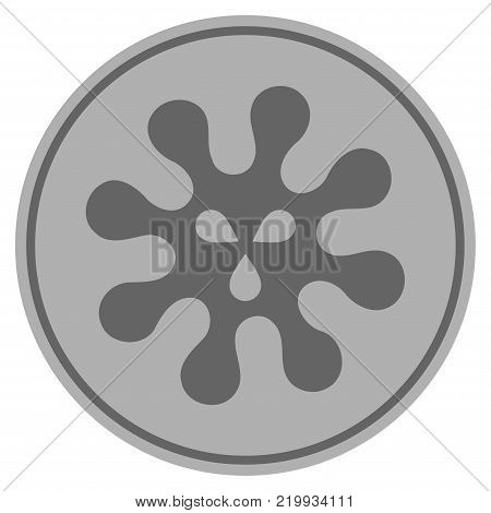 Virus silver coin icon. Vector style is a silver grey flat coin symbol.