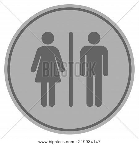 WC Persons silver coin icon. Vector style is a silver grey flat coin symbol.