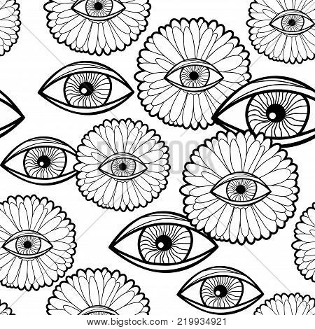 Seamless wallpaper with fantastic flower - transvaal daisy. Creative vector background. Floral pattern for adult coloring books.