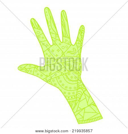 Arm. Hand drawn element with abstract patterns on isolation background. Design for spiritual relaxation for adults. Line art creation. Outline for tattoo, printing on t-shirts, posters